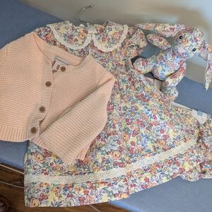 Floral Baby Dress with Peach Cardigan
